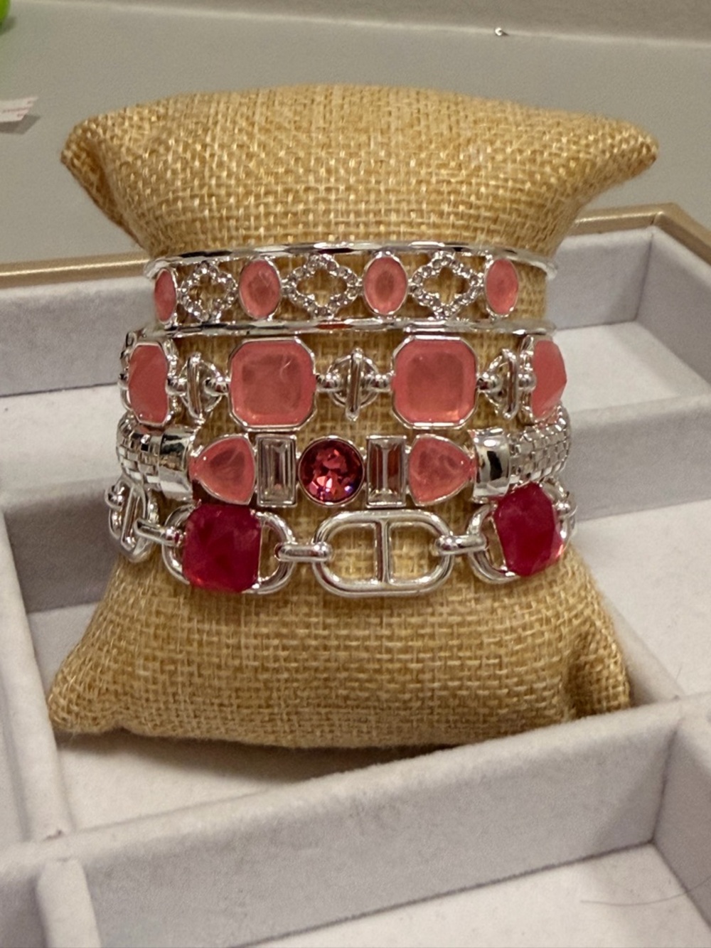 Bomb Party NWOT! Pink Crystal Stackable Bracelet Set